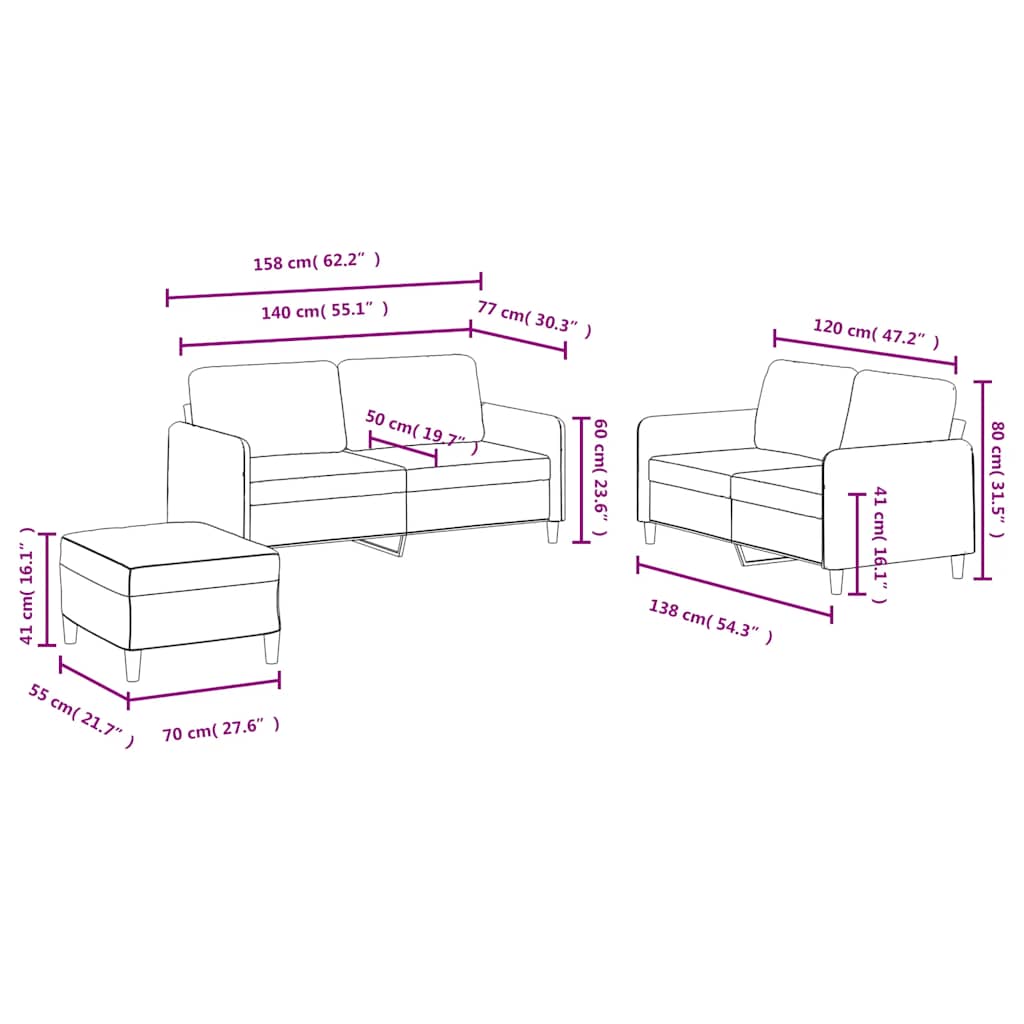 3-dijelni set sofa tamnozeleni baršunasti