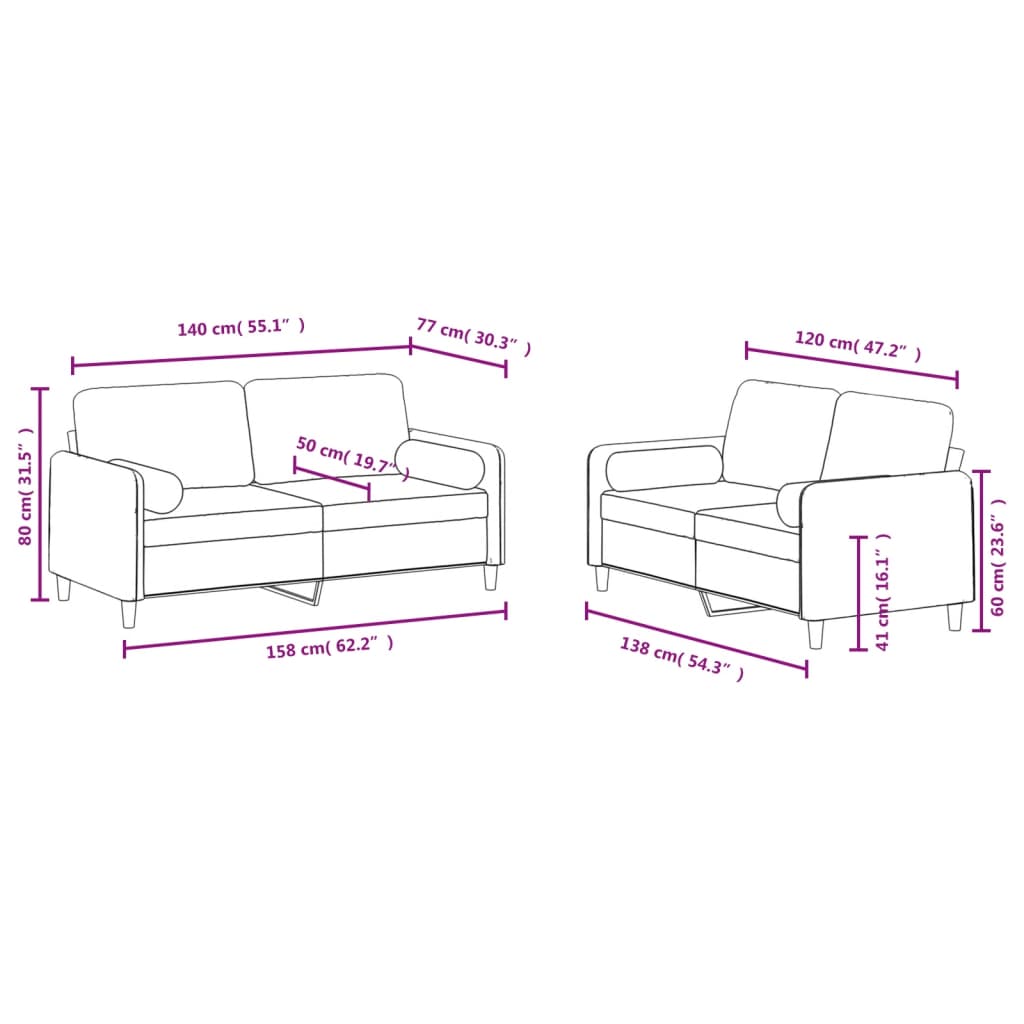 2-dijelni set sofa s jastucima tamnosivi baršunasti
