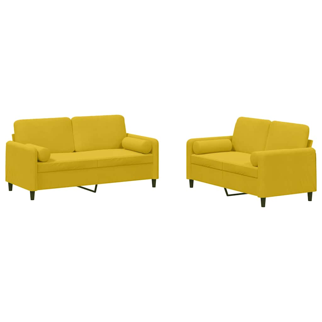 2-dijelni set sofa s jastucima žuti baršunasti