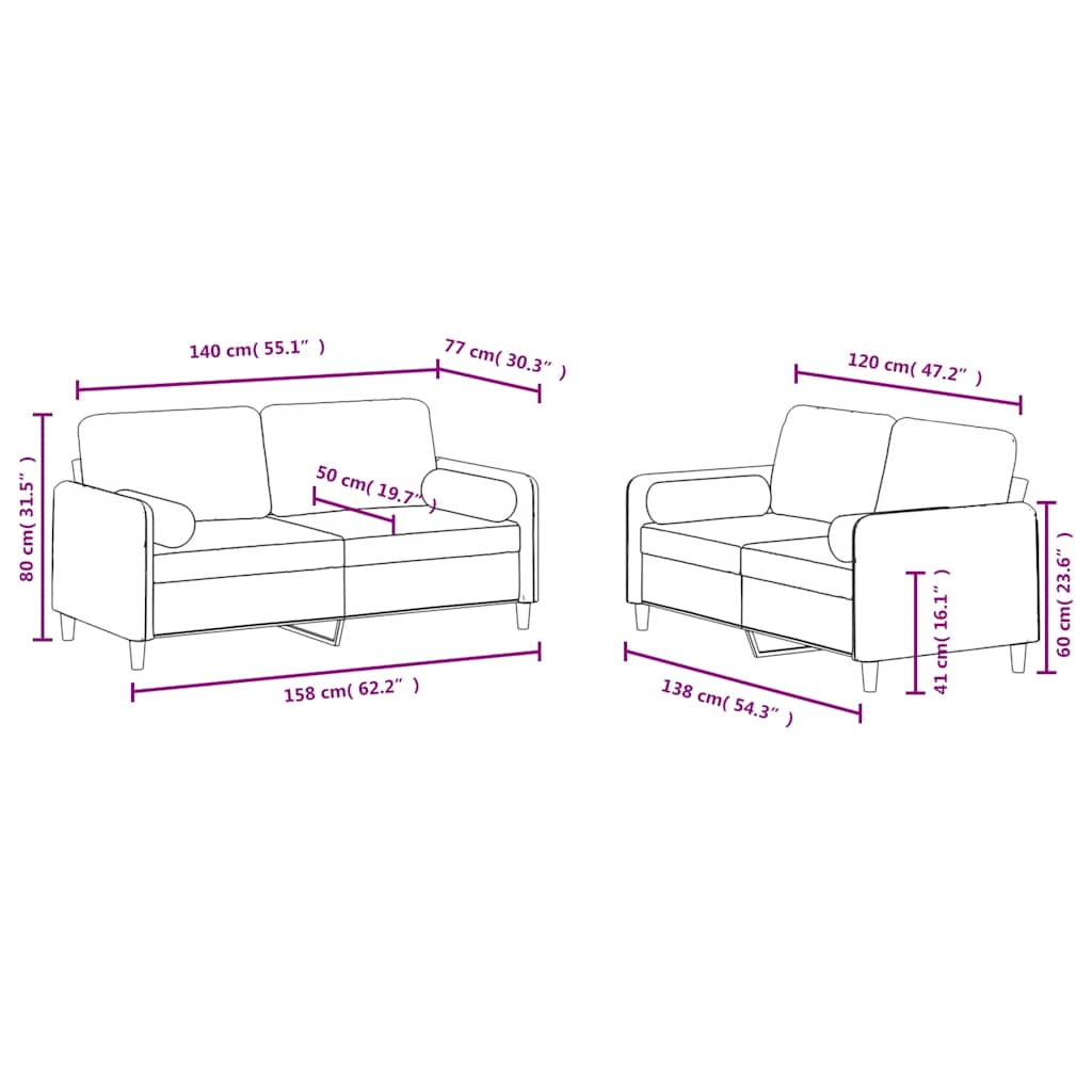 2-dijelni set sofa s jastucima žuti baršunasti