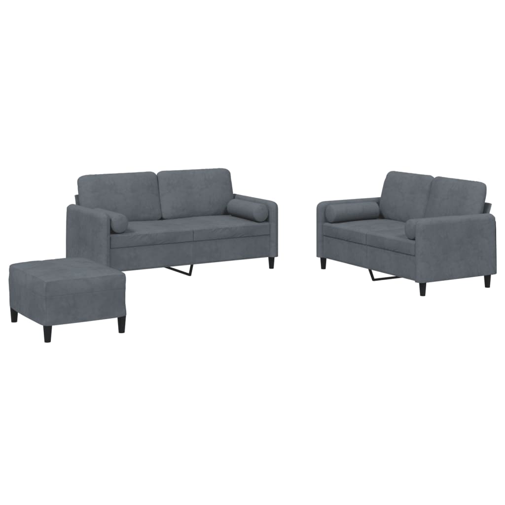 3-dijelni set sofa s jastucima tamnosivi baršunasti