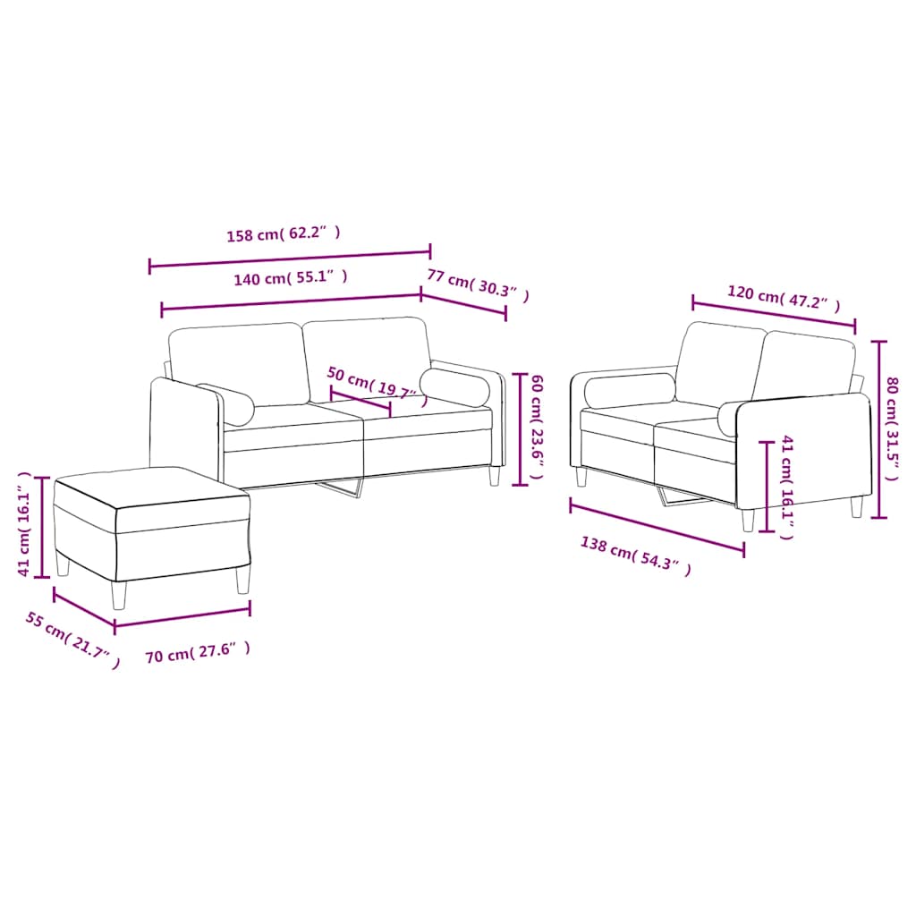3-dijelni set sofa s jastucima tamnozeleni baršunasti