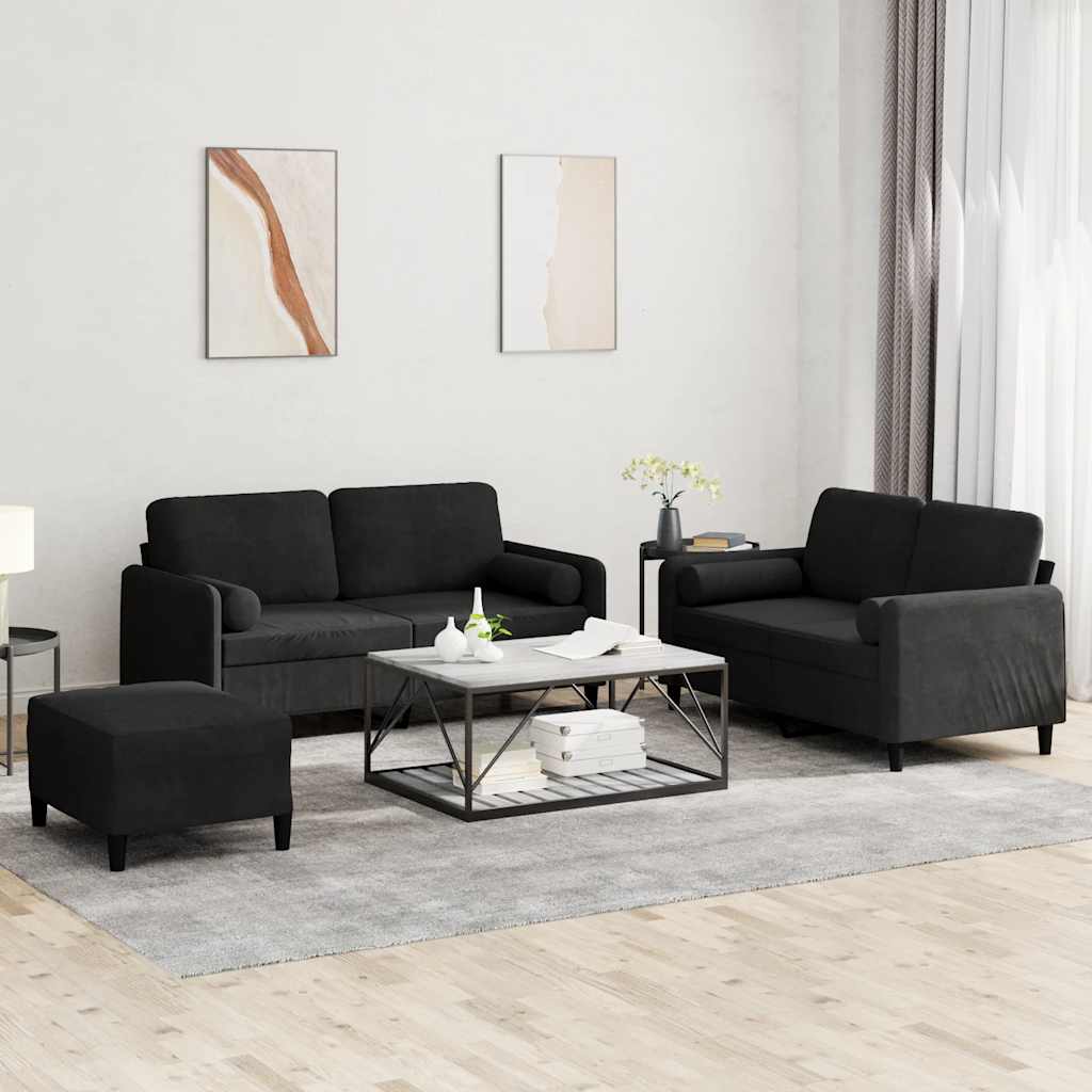 3-dijelni set sofa s jastucima crni baršunasti