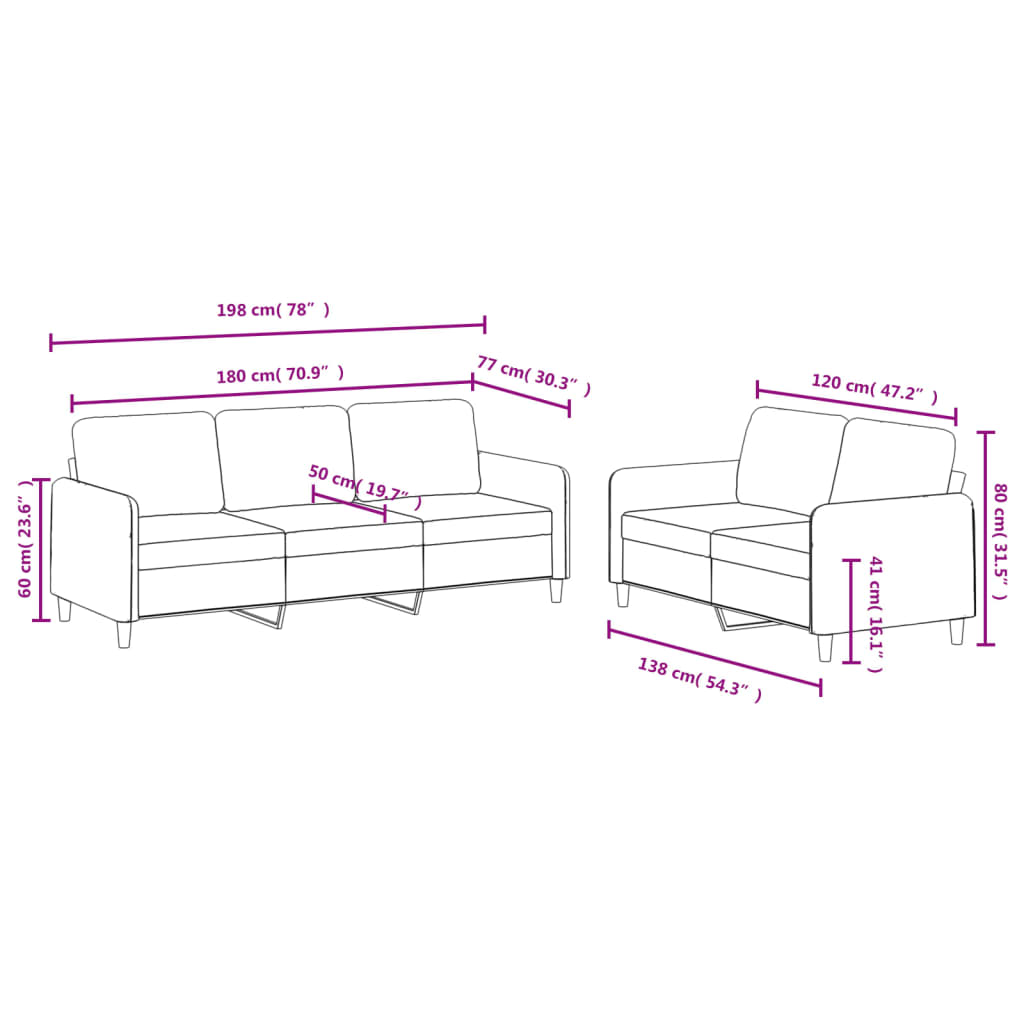 2-dijelni set sofa svjetlosivi baršunasti