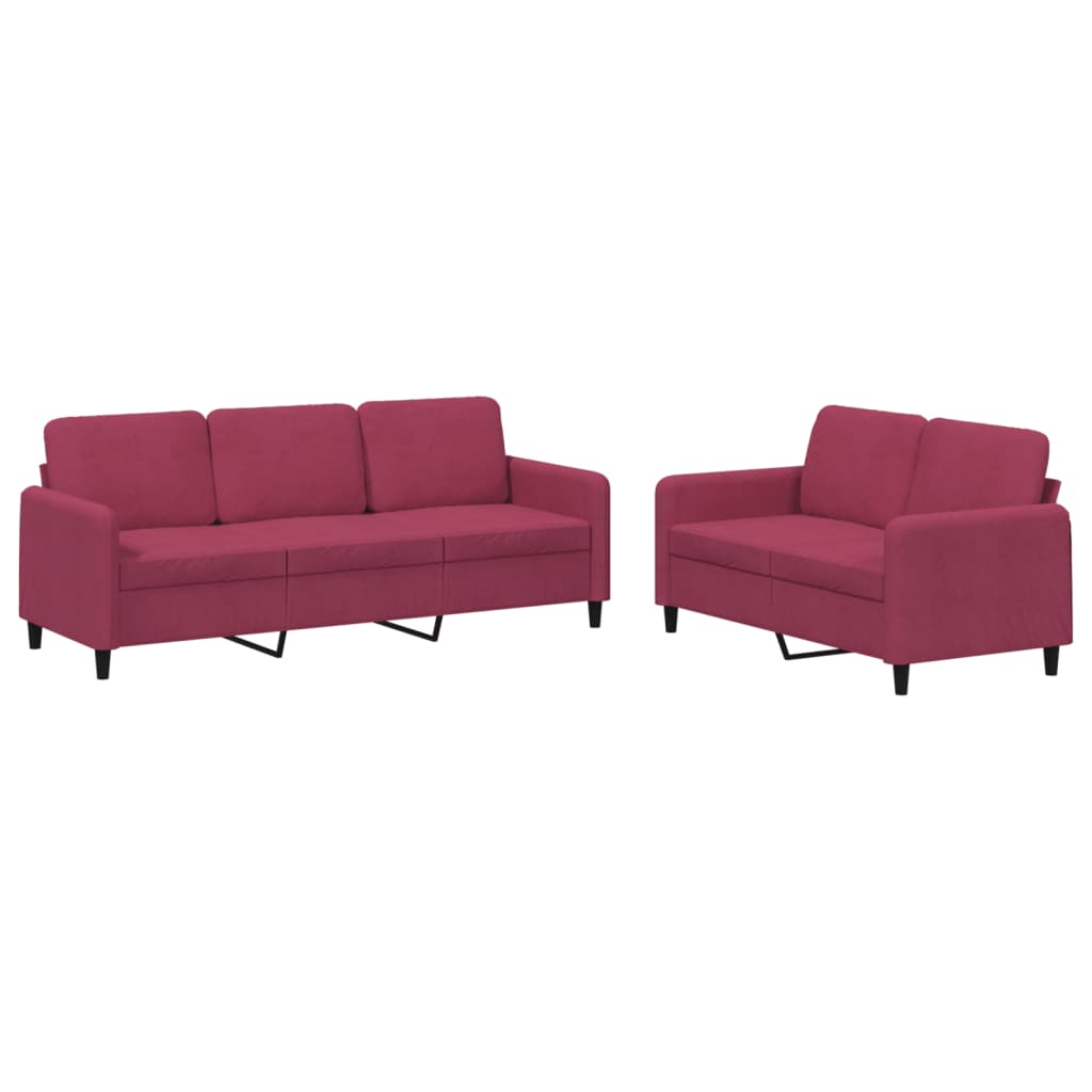 2-dijelni set sofa crvena boja vina baršunasti