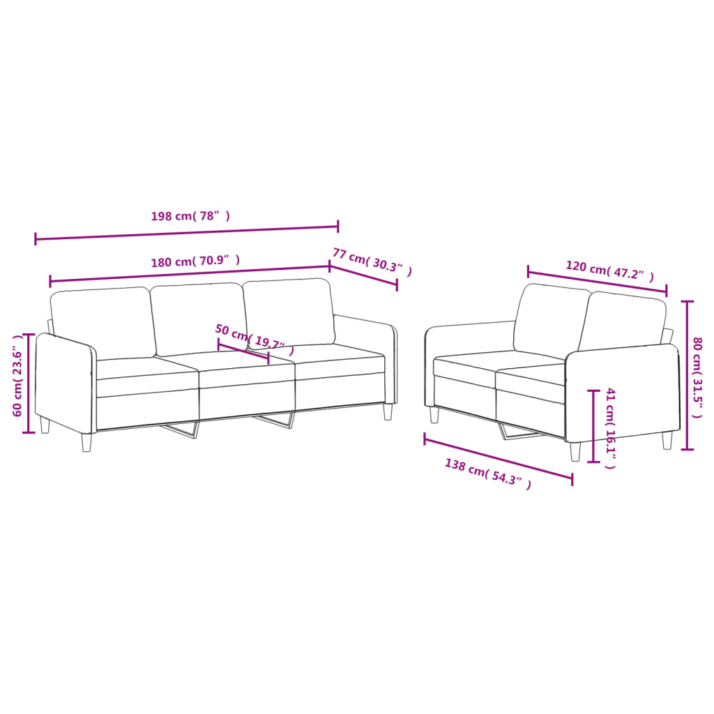 2-dijelni set sofa krem baršunasti