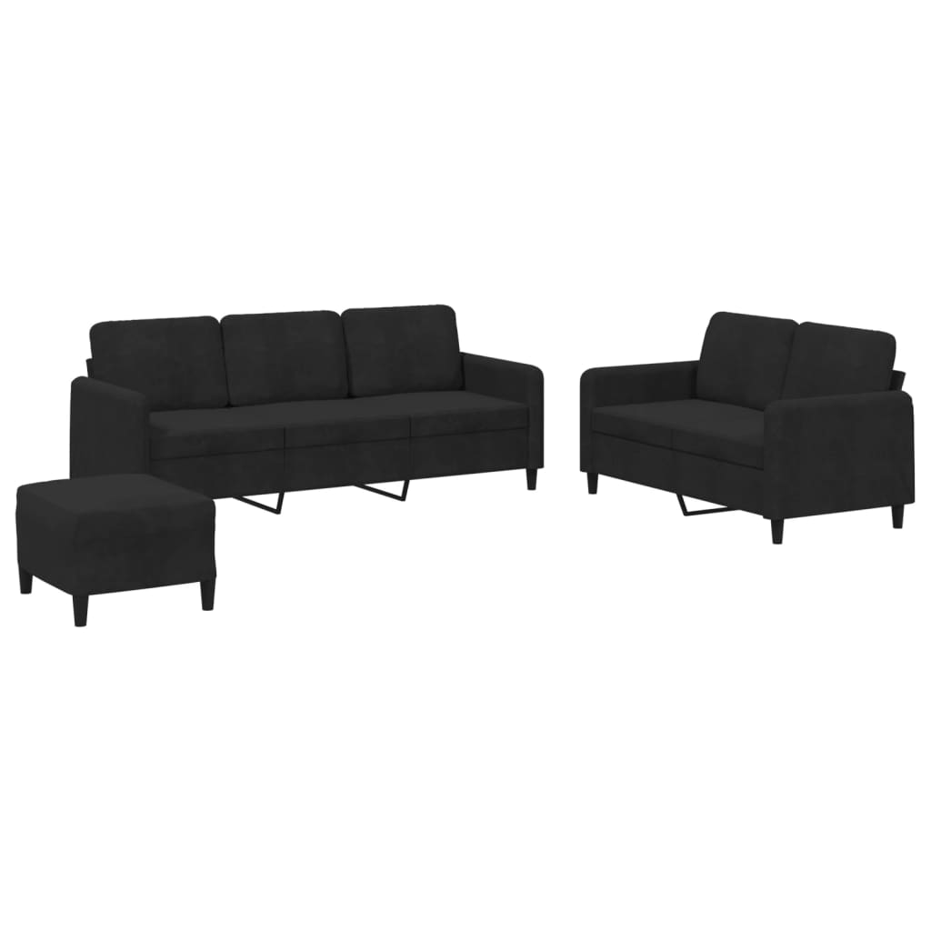 3-dijelni set sofa crni baršunasti