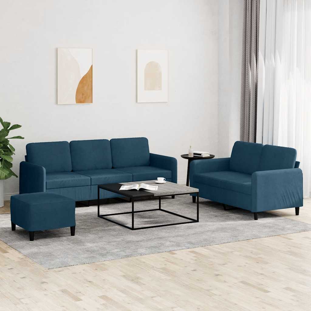 3-dijelni set sofa plavi baršunasti