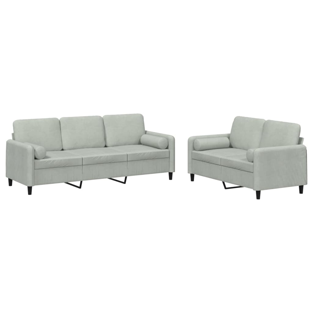 2-dijelni set sofa s jastucima svjetlosivi baršunasti