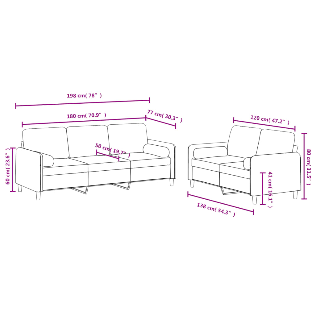 2-dijelni set sofa s jastucima crvena boja vina baršunasti