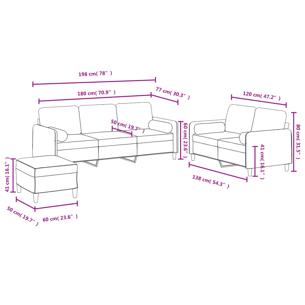 3-dijelni set sofa s jastucima crni baršunasti