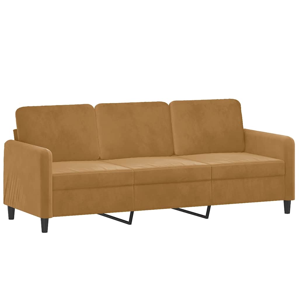 3-dijelni set sofa s jastucima smeđi baršunasti