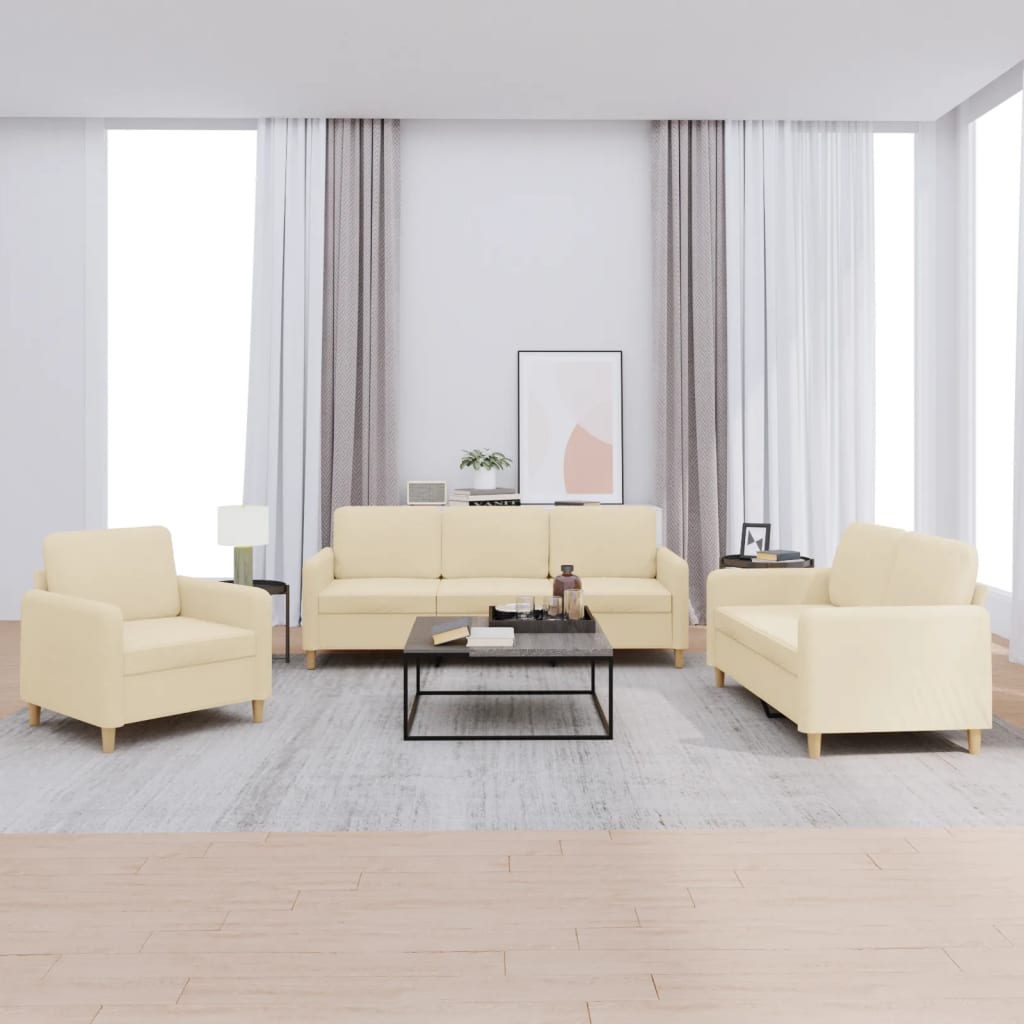 3-dijelni set sofa s jastucima krem od tkanine
