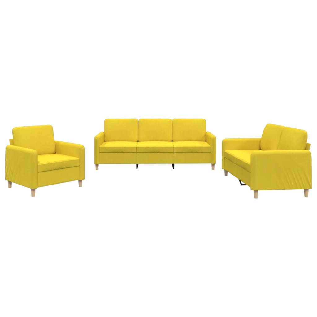 3-dijelni set sofa s jastucima svjetložuti od tkanine