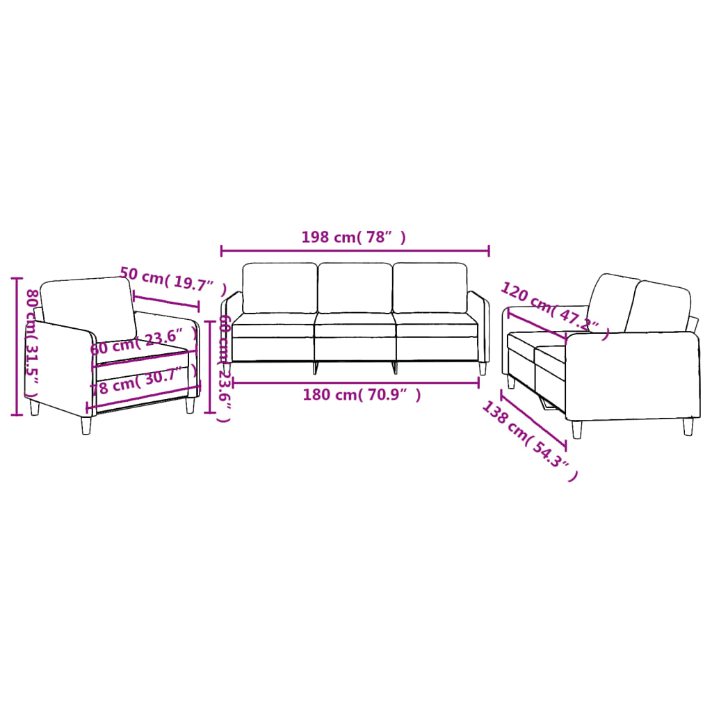 3-dijelni set sofa s jastucima smeđesivi od tkanine