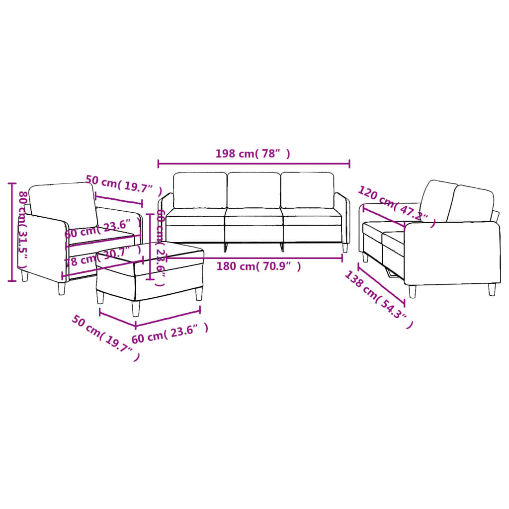 4-dijelni set sofa s jastucima svjetlosivi od tkanine