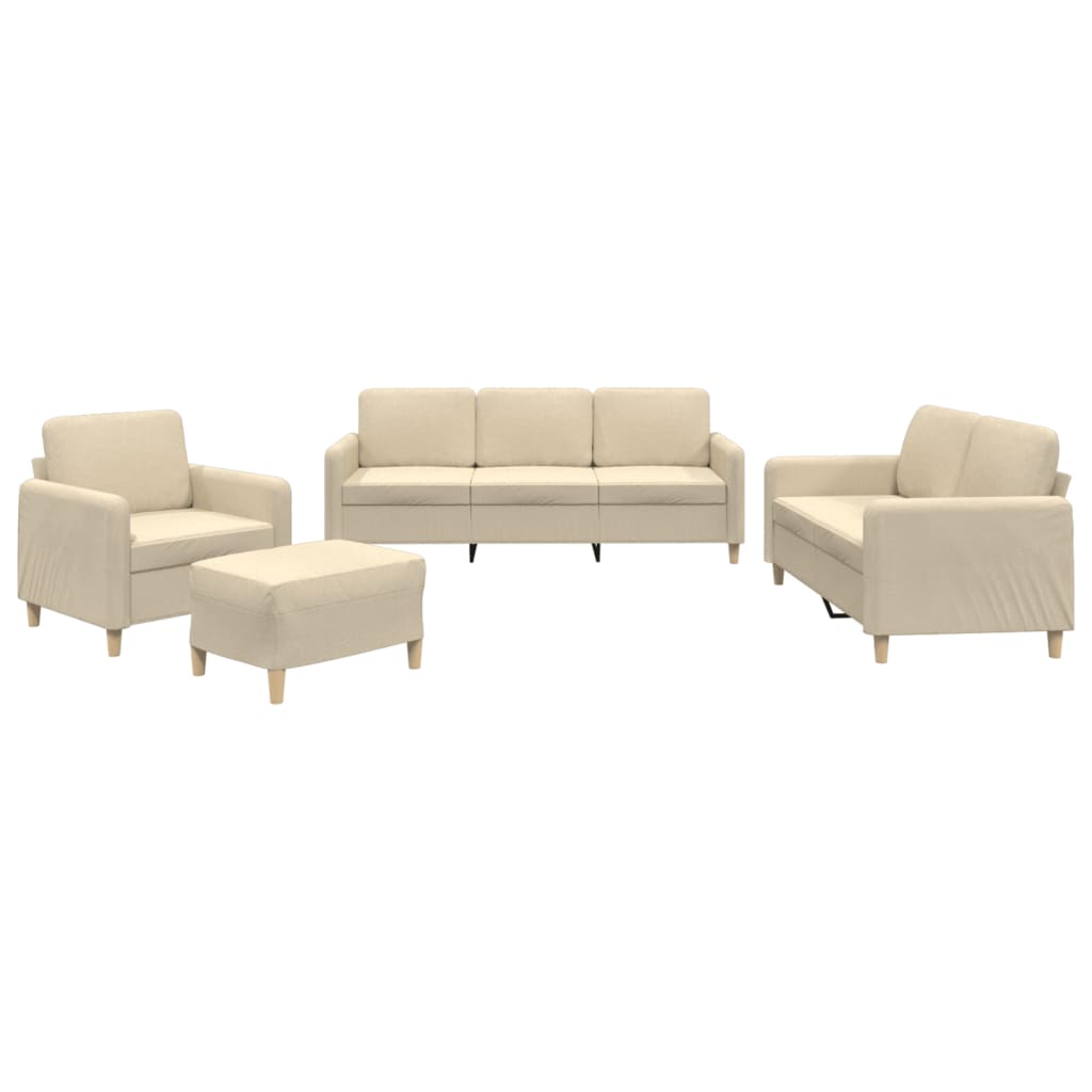 4-dijelni set sofa s jastucima krem od tkanine