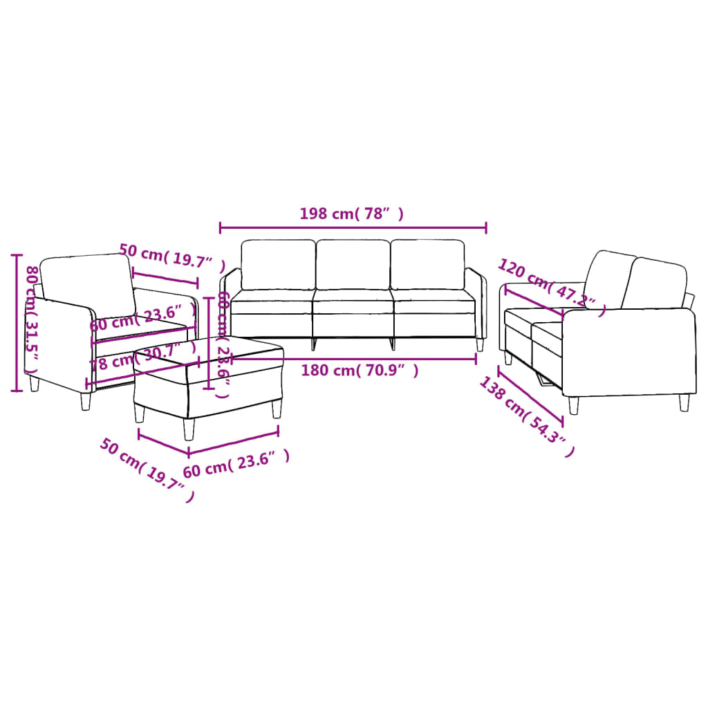4-dijelni set sofa s jastucima crni od tkanine