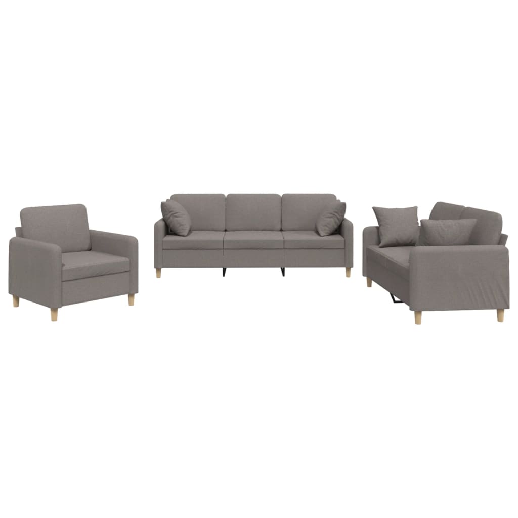 3-dijelni set sofa s jastucima smeđesivi od tkanine