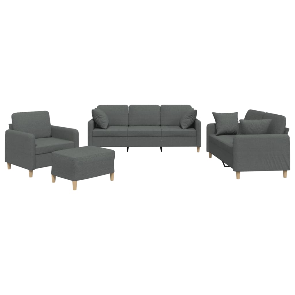 4-dijelni set sofa s jastucima tamnosivi od tkanine