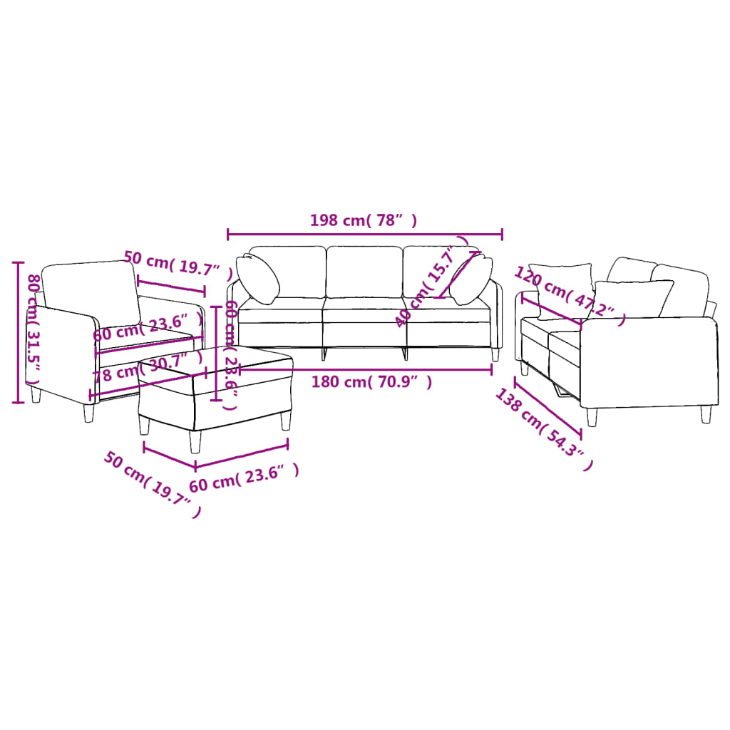 4-dijelni set sofa s jastucima tamnosivi od tkanine