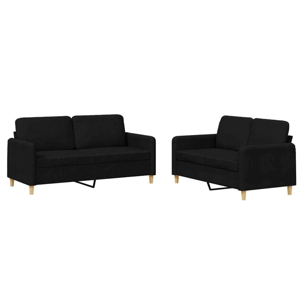 2-dijelni set sofa s jastucima crni od tkanine