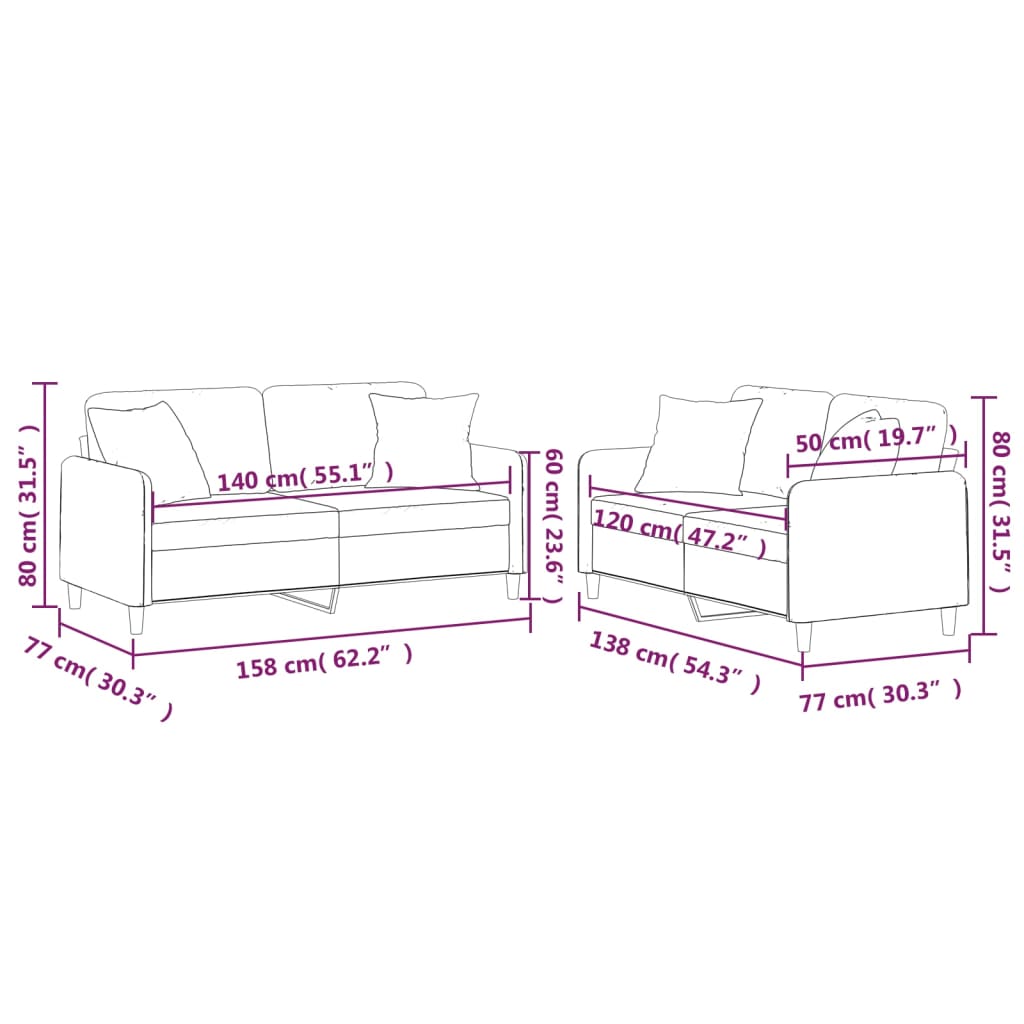 2-dijelni set sofa s jastucima tamnosivi od tkanine