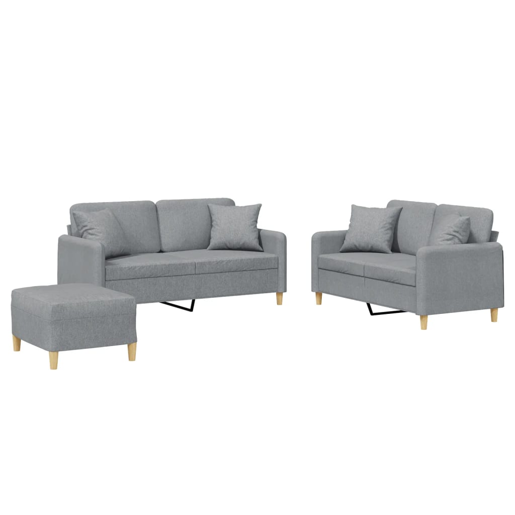 3-dijelni set sofa s jastucima svjetlosivi od tkanine