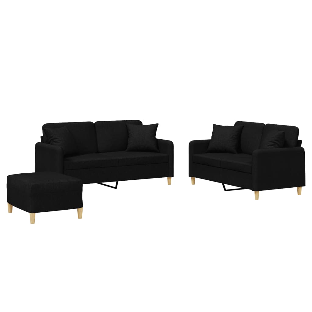 3-dijelni set sofa s jastucima crni od mikrovlakana