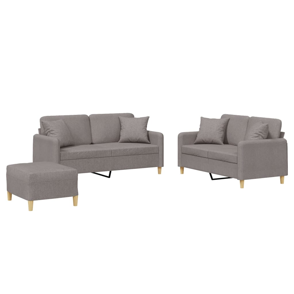 3-dijelni set sofa s jastucima smeđesivi od tkanine