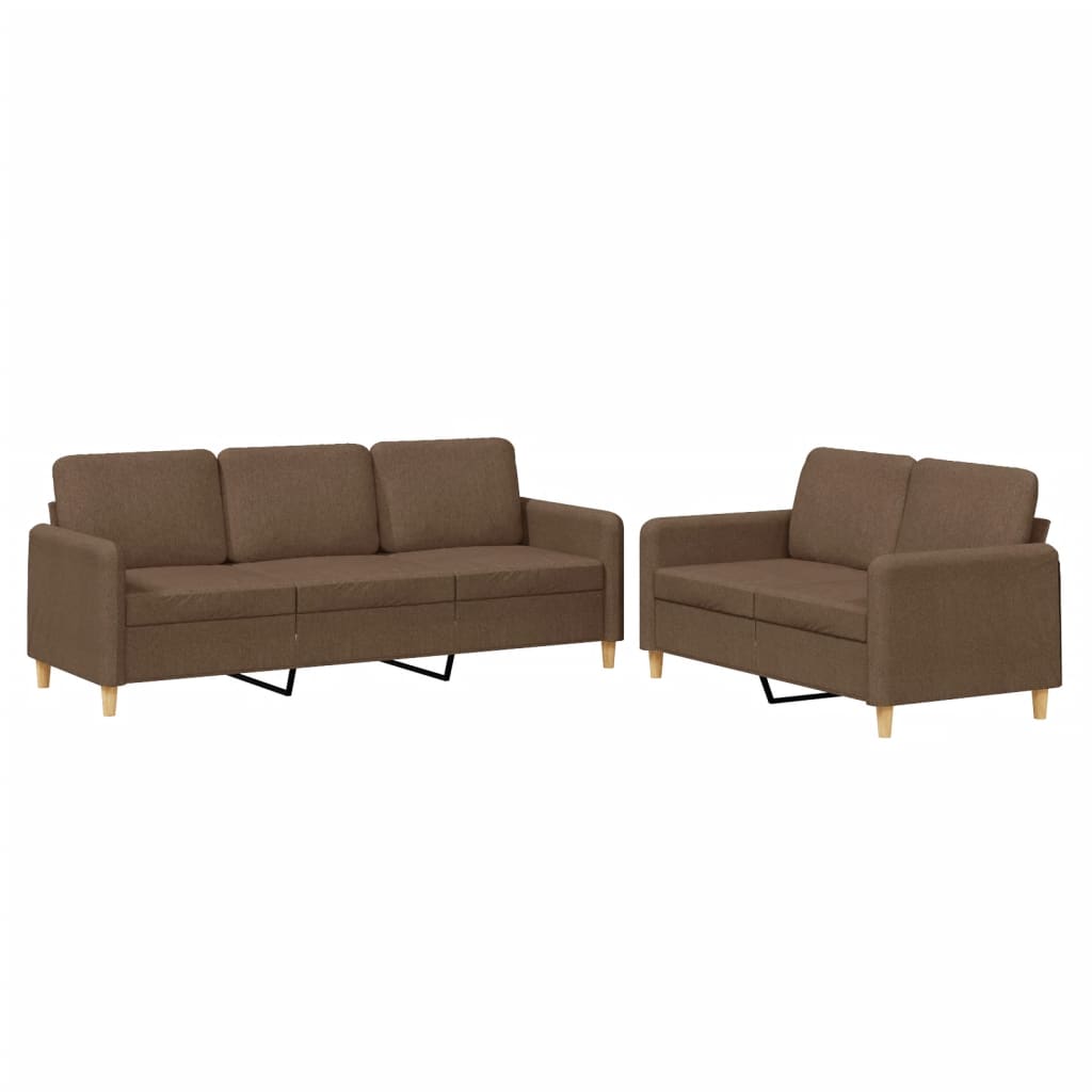2-dijelni set sofa s jastucima smeđi od tkanine