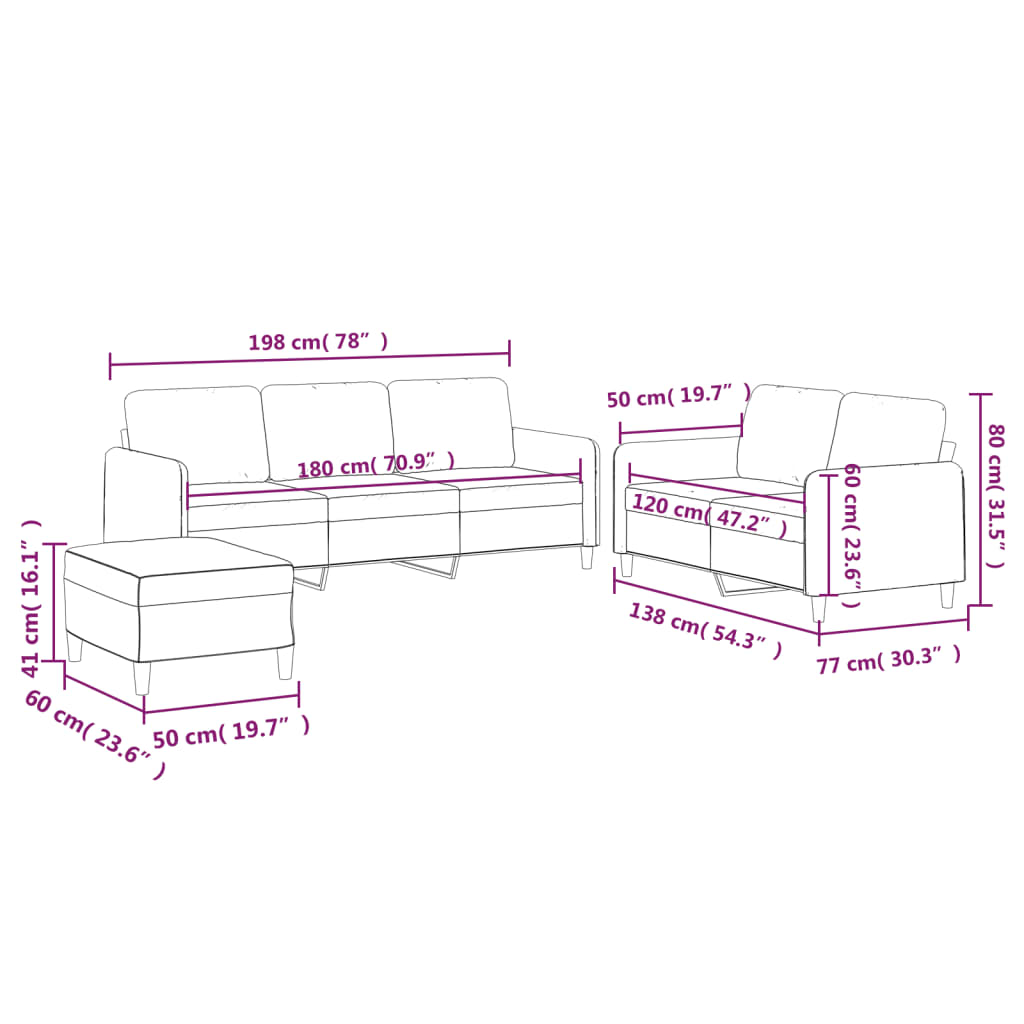 3-dijelni set sofa s jastucima svjetlosivi od tkanine