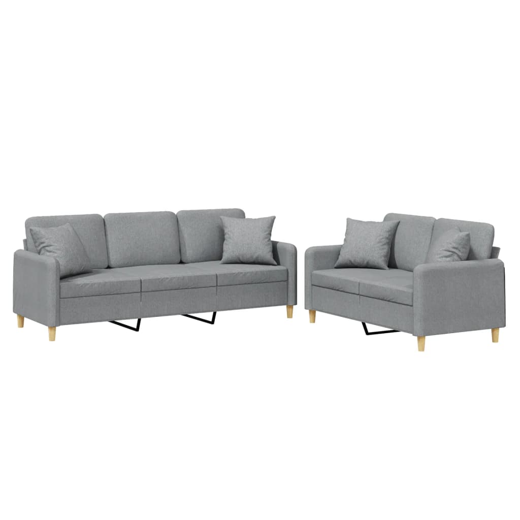 2-dijelni set sofa s jastucima svjetlosivi od tkanine