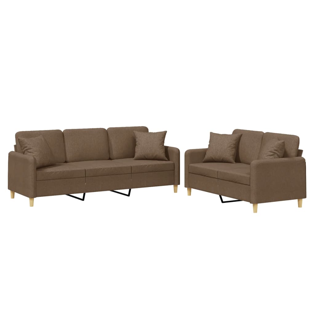 2-dijelni set sofa s jastucima smeđi od tkanine