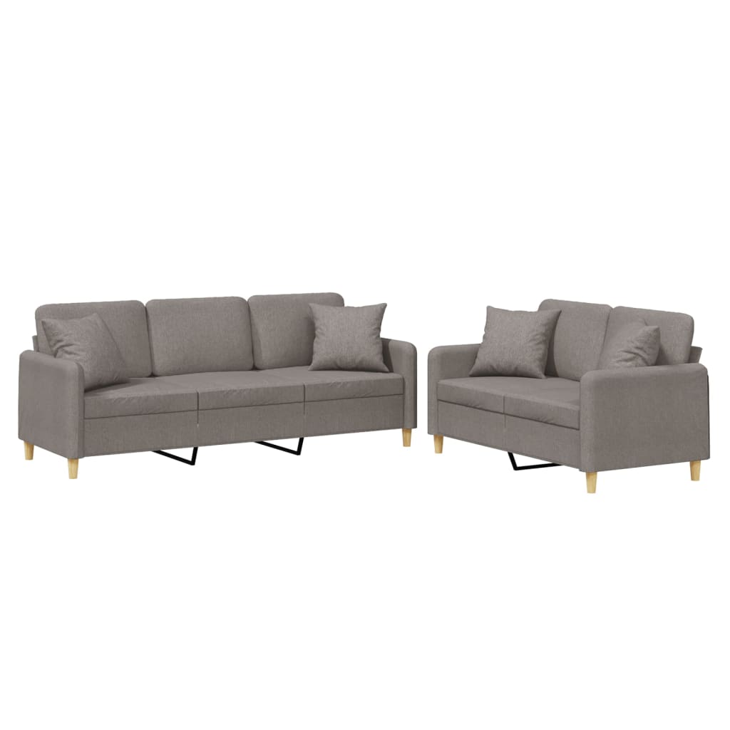2-dijelni set sofa s jastucima smeđesivi od tkanine