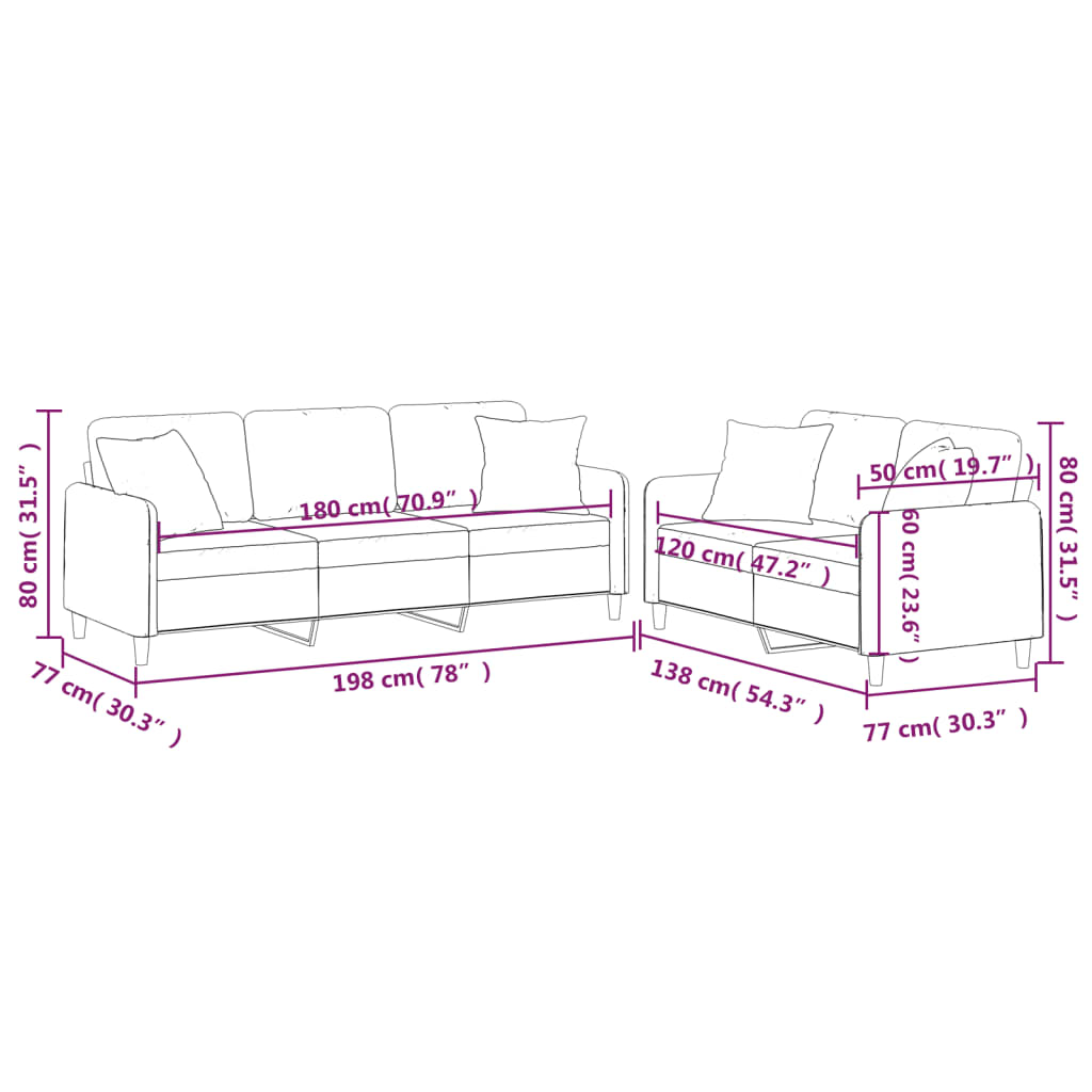 2-dijelni set sofa s jastucima smeđesivi od tkanine