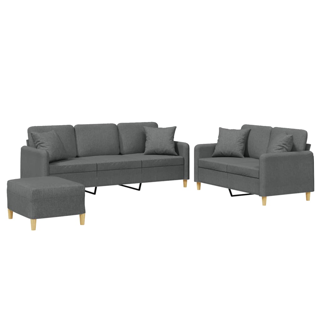 3-dijelni set sofa s jastucima tamnosivi od tkanine