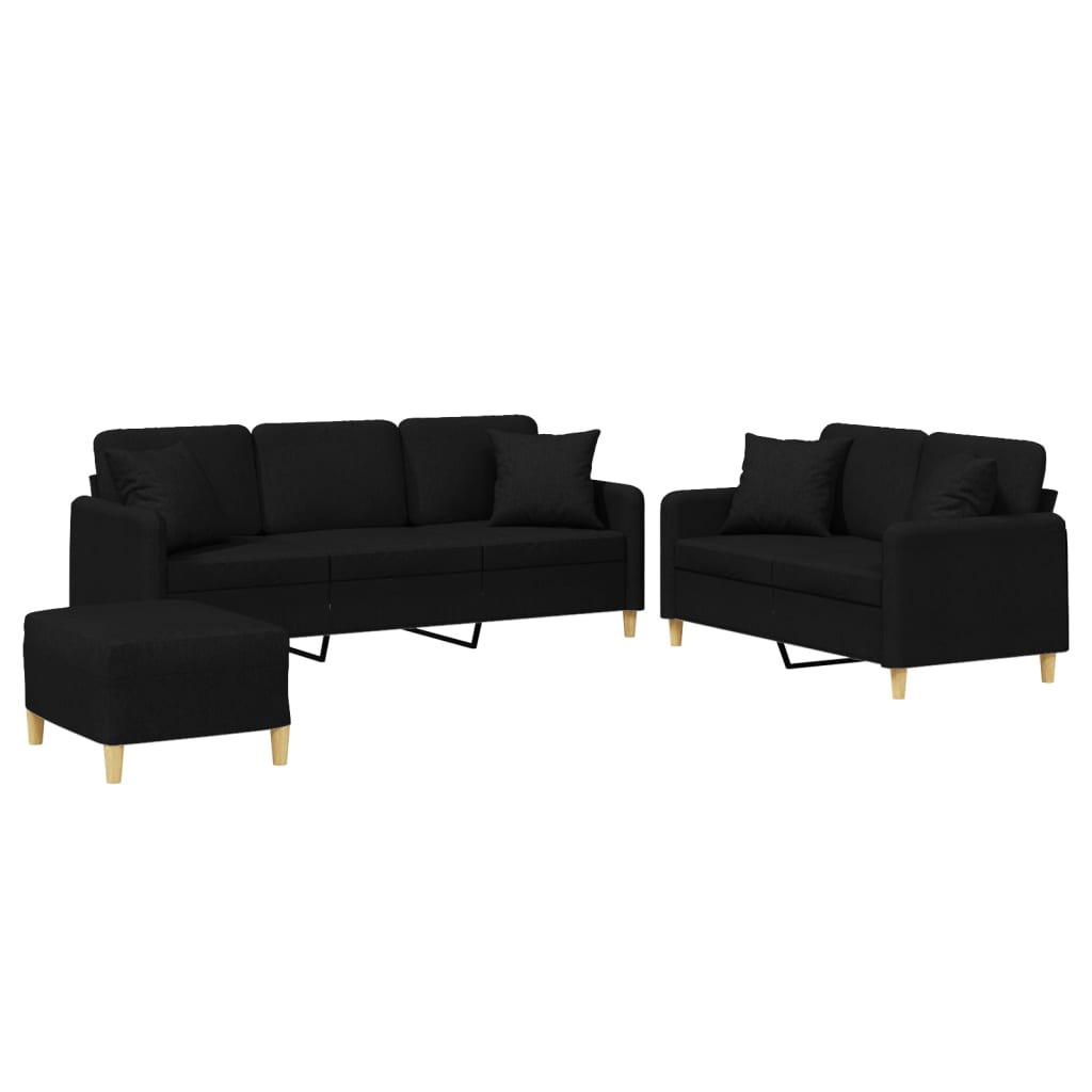 3-dijelni set sofa s jastucima crni od mikrovlakana