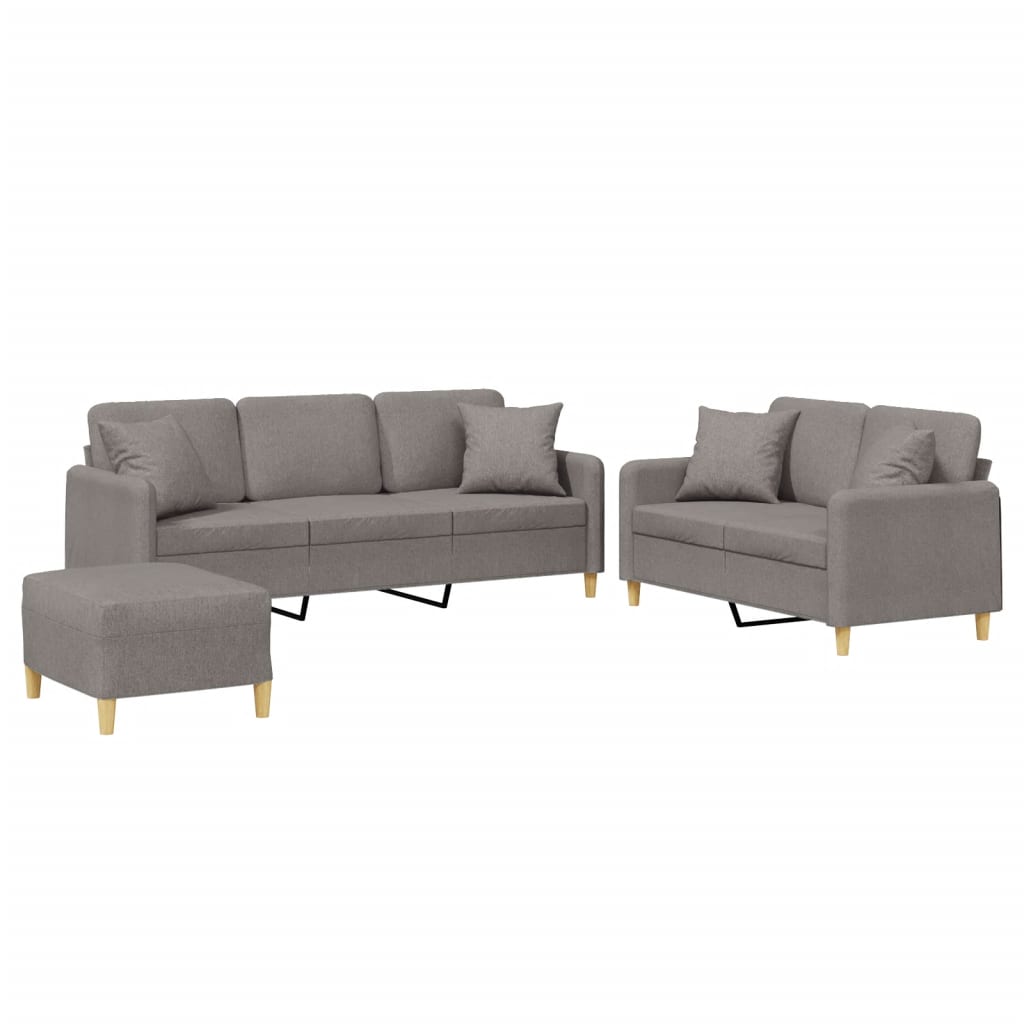 3-dijelni set sofa s jastucima smeđesivi od tkanine
