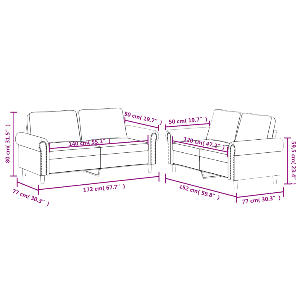 2-dijelni set sofa s jastucima krem od umjetne kože