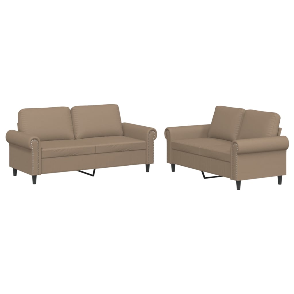 2-dijelni set sofa s jastucima boja cappuccina od umjetne kože