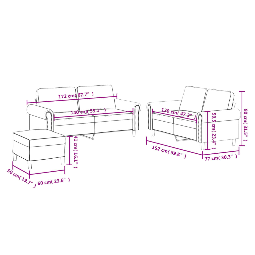 3-dijelni set sofa s jastucima crni od umjetne kože