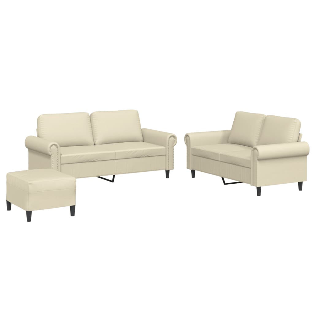 3-dijelni set sofa s jastucima krem od umjetne kože