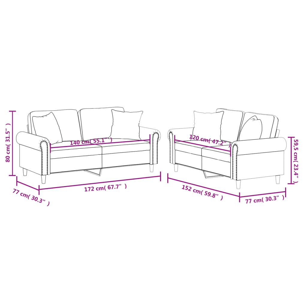 2-dijelni set sofa s jastucima crni od umjetne kože