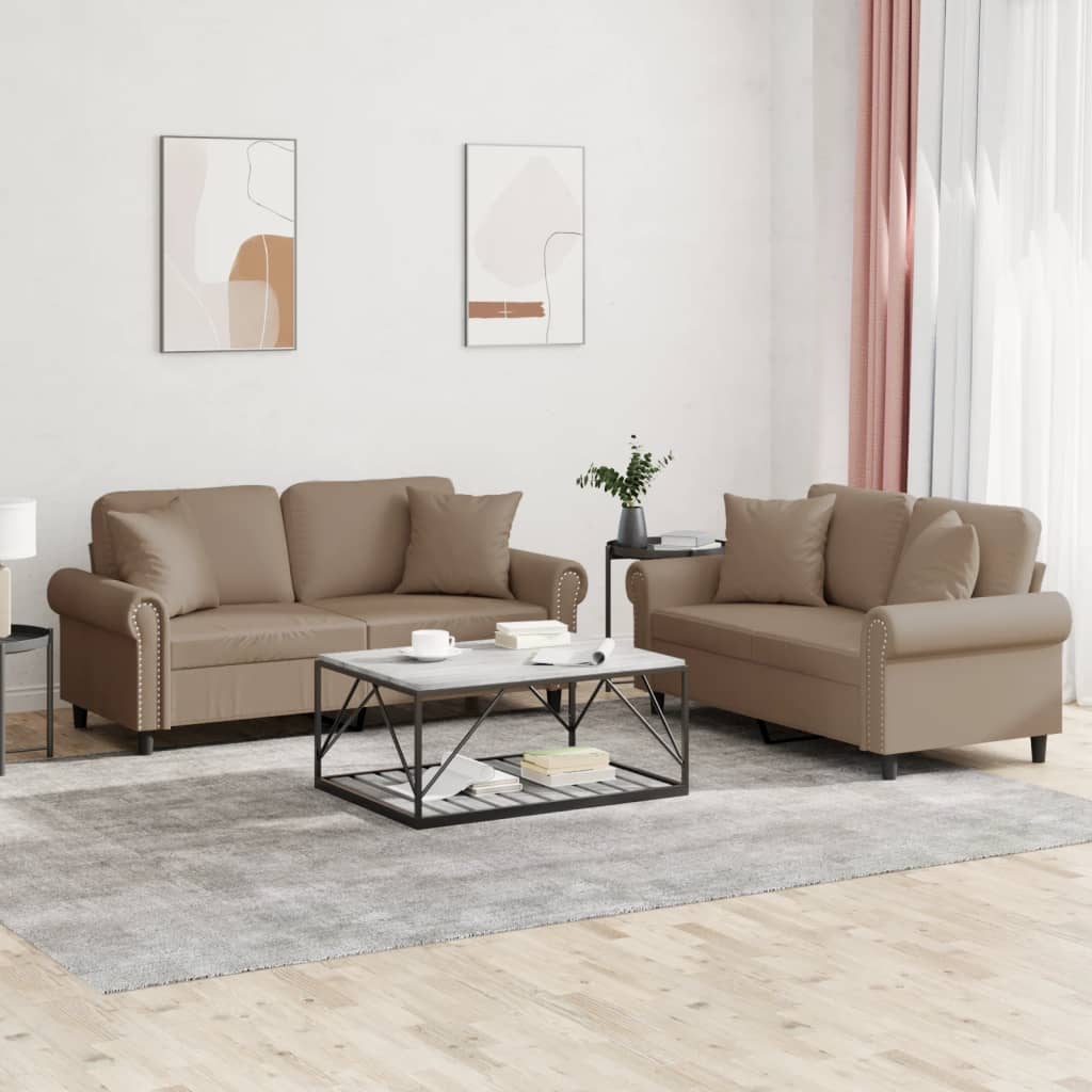 2-dijelni set sofa s jastucima boja cappuccina od umjetne kože