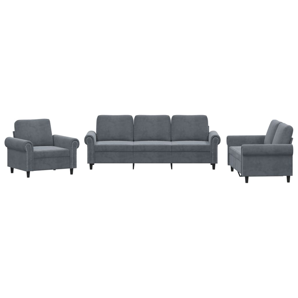 3-dijelni set sofa s jastucima tamnosivi baršunasti