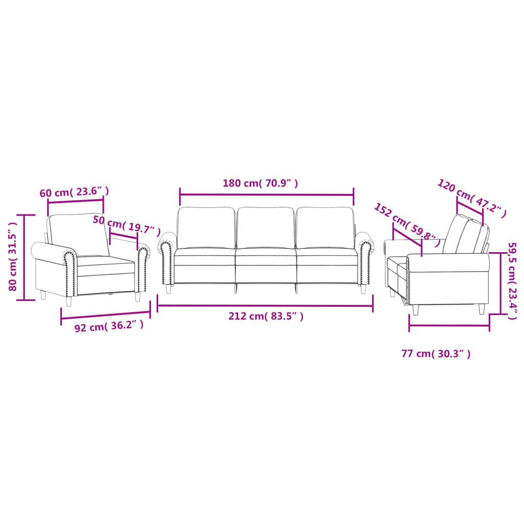 3-dijelni set sofa s jastucima tamnosivi baršunasti