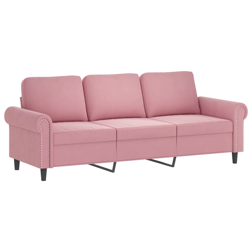3-dijelni set sofa s jastucima ružičasti baršunasti
