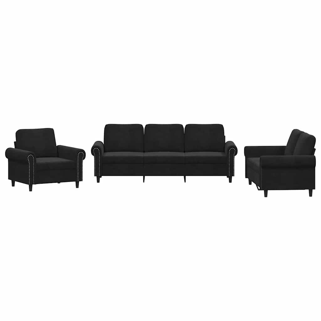 3-dijelni set sofa s jastucima crni baršunasti