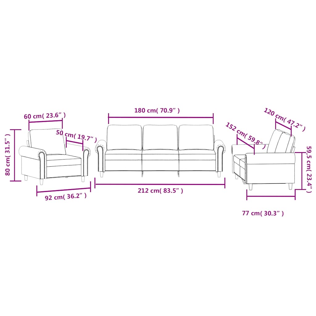 3-dijelni set sofa s jastucima smeđi baršunasti